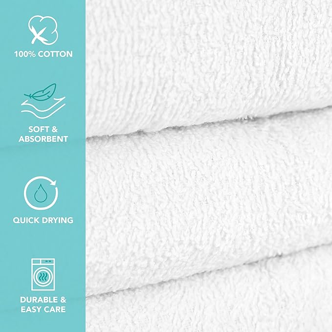 Arkwright White Bath Gym Towel - Case of 60 - Bulk 100% Cotton Soft Quick Dry Sweat Absorbent Hotel Quality Towels for Workout, Bathroom, Spa, Pool, 22 x 44 in, White