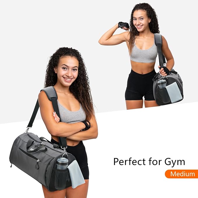 TOPDesign Gym Bag for Women & Men, Unisex Duffel Bag with Shoe Compartment & Wet Pocket for Travel Sports Gym (L Grey)