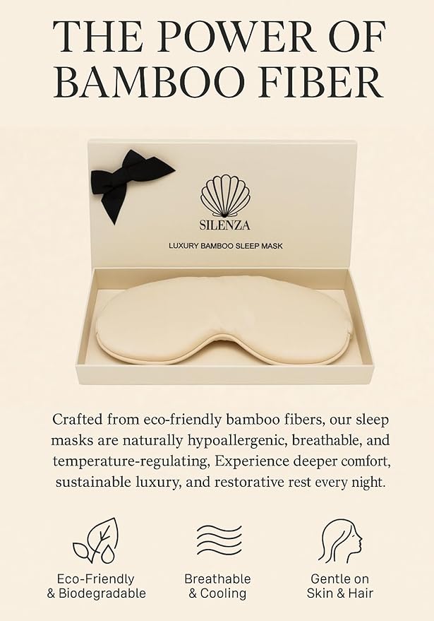 Luxury Bamboo Sleep Mask – Ultra-Soft Cooling Eye Mask for 100% Light Blocking, Adjustable Comfort Strap, Perfect for Travel & Better Sleep (Ivory)