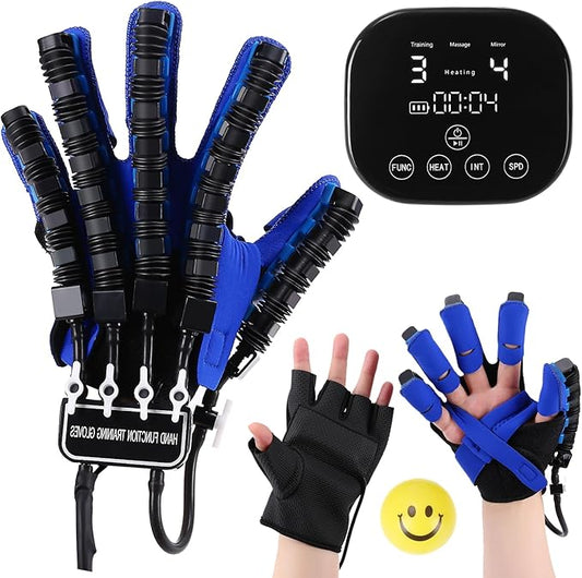 Rehabilitation Robot Glove for Stroke Hemiplegia Finger Hand Stroke Recovery Equipment for Left or Right Robotic Hand Trainer with Heating Massage Mirror Glove (Left Hand, S)
