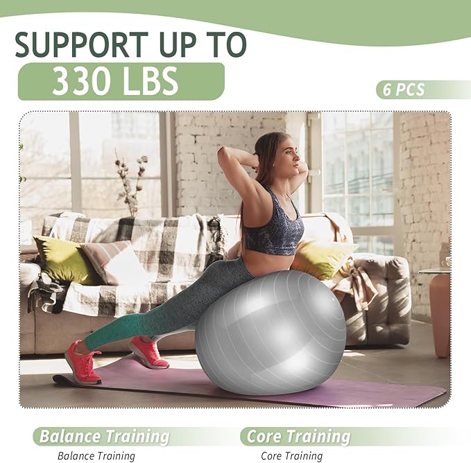 Hungdao 6 Pack Exercise Ball Bulk Inflatable Pregnancy & Workout Ball 22 Inch Heavy Duty Pilates Ball for Yoga Stretching Therapy Balance Physical Fitness