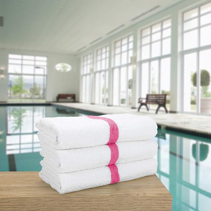 Arkwright White Bath Gym Towel - Case of 60 - Bulk 100% Cotton Soft Quick Dry Sweat Absorbent Hotel Quality Towels for Workout, Bathroom, Spa, Pool, 22 x 44 in, Pink