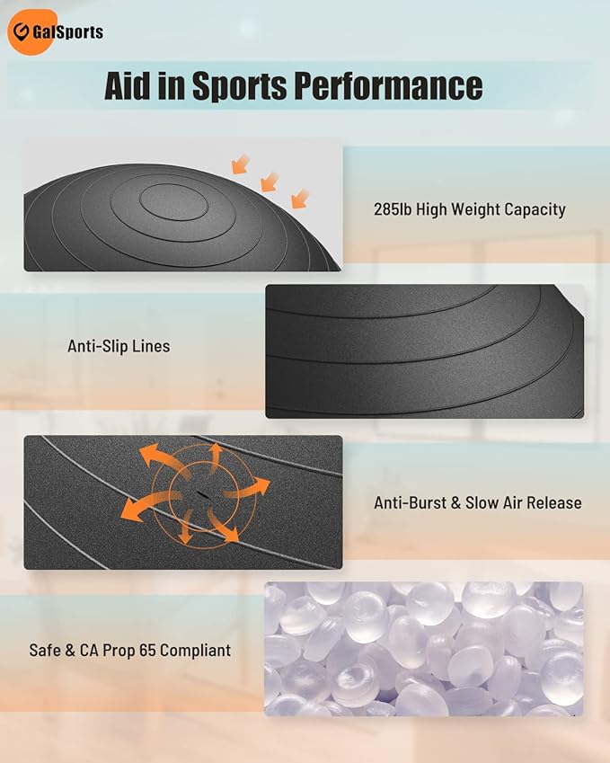 GalSports Anti-Burst Slip Resistant Stability Ball - Swiss Ball for Home Gym & Physical Therapy