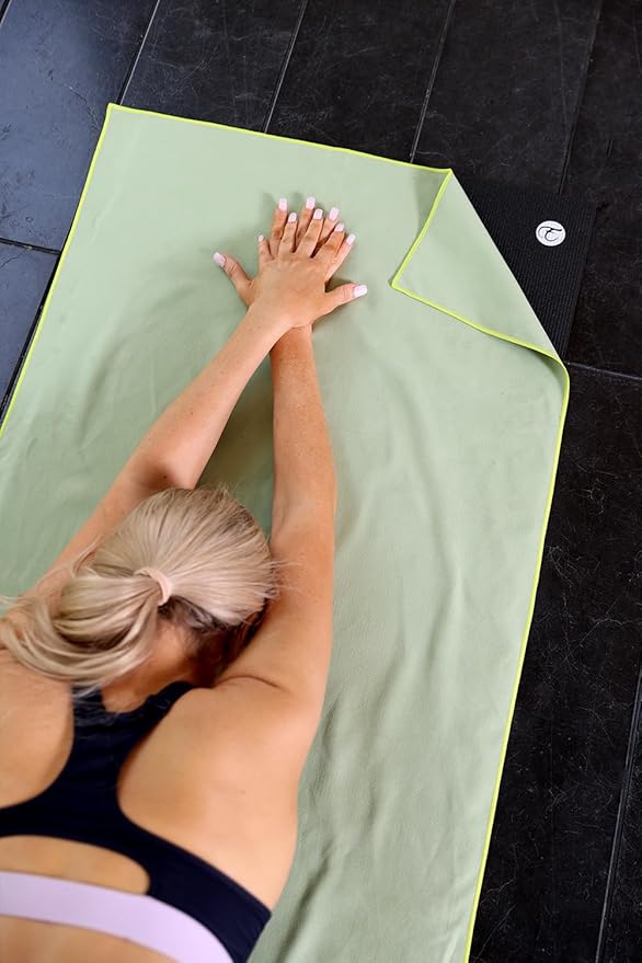 Eunzel Hot Yoga Towel Non Slip Yoga Mat Towel Non-Slip Sweat Absorbent Microfiber Towel for Hot Yoga, Pilates and Workout 72" x 26.5", Olive