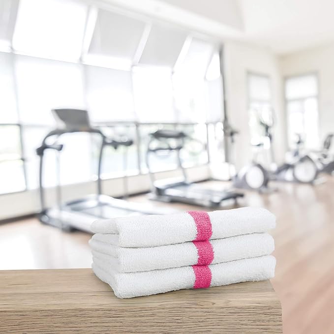 Arkwright White Hand Gym Towels - Pack of 12 - Bulk 100% Cotton Soft Quick Dry Sweat Absorbent Hotel Quality Towels for Workout, Bathroom, Spa, Pool, 16 x 27 in, Pink