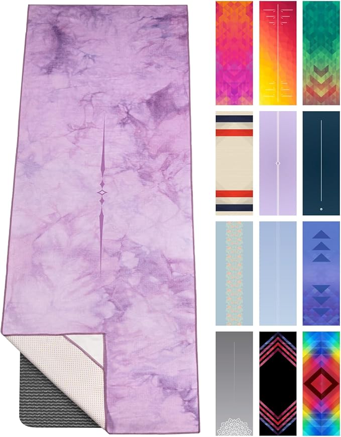 Yoga Grip Yoga Towel - Non Slip Hot Yoga Mat Towel With Corner Pockets, No-Skid Grip, and Built-in Alignment Lines | Soft, Moisture Wicking, and Sweat Absorbent | No Bunching, Stays in Place 72" x 25"
