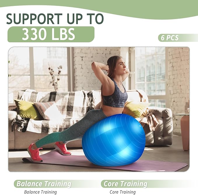 Hungdao 6 Pack Exercise Ball Bulk Inflatable Pregnancy & Workout Ball 22 Inch Heavy Duty Pilates Ball for Yoga Stretching Therapy Balance Physical Fitness