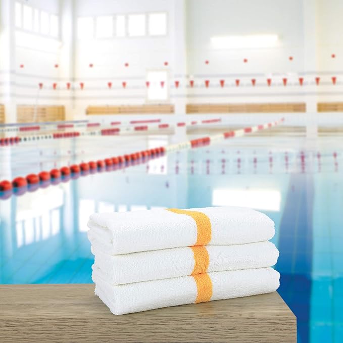 Arkwright White Bath Gym Towel - Pack of 6 - Bulk 100% Cotton Soft Quick Dry Sweat Absorbent Hotel Quality Towels for Workout, Bathroom, Spa, Pool, 22 x 44 in, Gold