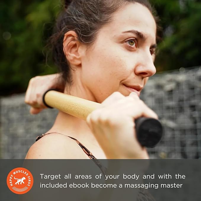 Tiger Tail ReGreen 18" Wood Roller - Handheld, Deep Tissue Wood Roller, Body Massage and Myofascial Release Tool for Legs, Neck, Calves, Thighs, Shins & Back, Made in USA