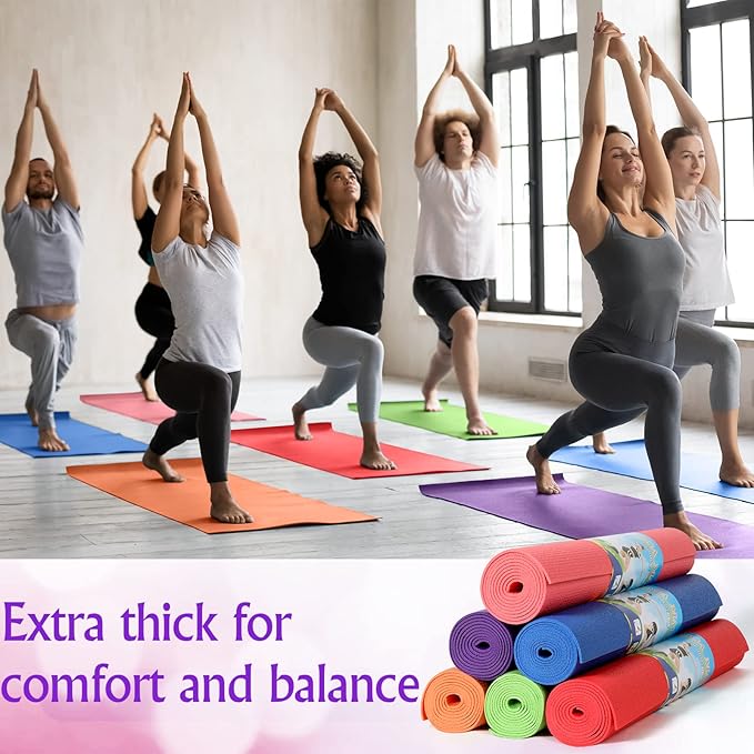 Wettarn 18 Pieces Yoga Mats Bulk Non Slip Exercise Fitness Workout Mats for Women Men Home Workout Gym Floor Exercising, 6 Colors, 68 x 24 x 0.12 Inches