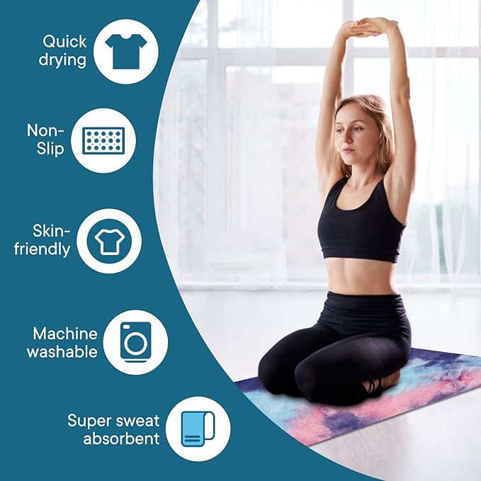 Yoga Towels, Non Slip Hot Yoga Mat Towel with Grip Dots,Super-Absorbent Soft Microfiber Yoga Blanket for Pilates, Fitness and Workout 72inch x 24inch