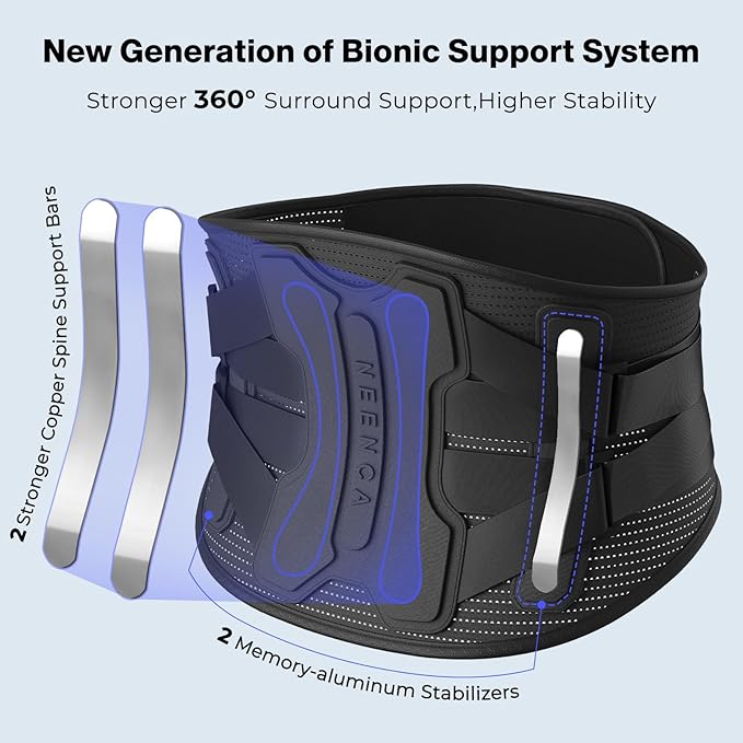 NEENCA Back Brace for Lower Back Pain Relief with Bionic Support System, Lumbar Support Belt for Women&Men with Lumbar Pad, Breathable 3D Knit Fabric for Herniated Disc, Sciatica, Scoliosis... -Black