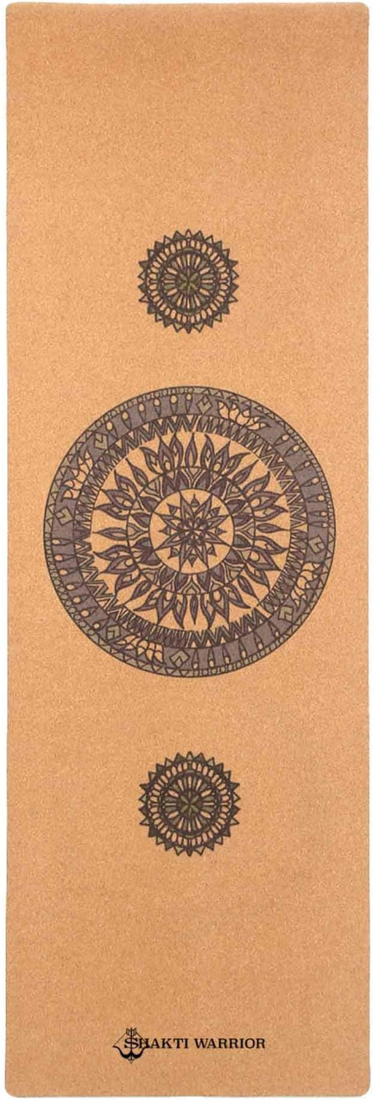 Shakti Warrior Cork Yoga Mat - Artist Designed, Premium Printed Eco-Friendly Non-Slip mat, Great for Regular & Hot Yoga, Pilates, Workouts 72 inch x 24 inch x 3mm Thick