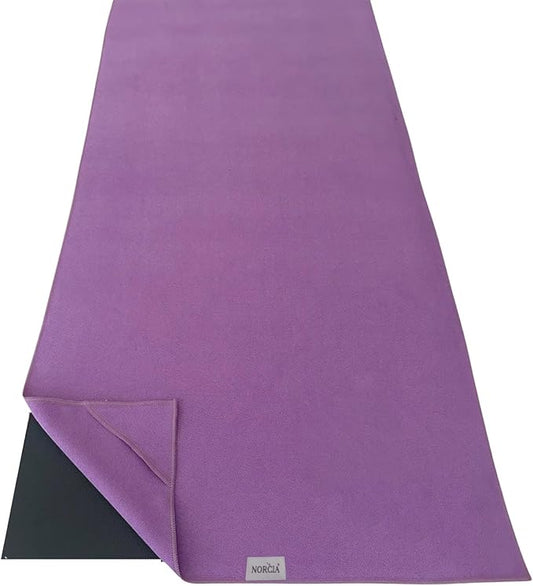 , Yoga Towel, Non Slip Hot Yoga Mat Towel with Corner Pockets, Mat-Sized 24" x 72", 100% Microfiber Sweat Absorbent, Perfect for Hot Yoga, Bikram, Pilates and Yoga Mats (Purple)