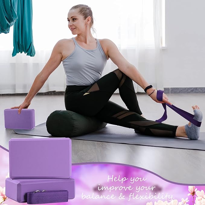 Wettarn 30 Pack Yoga Block and Strap Set 15 Pcs Non-Slip Yoga Blocks with 15 Pcs Metal D Ring Stretching Exercise Workout Fitness Accessory for Gym