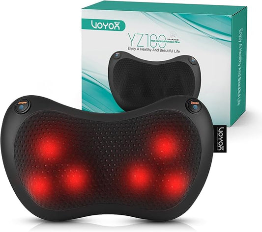 VOYOR-HEALTH Shiatsu Neck and Back Massager with Heat - 3D Kneading Deep Tissue Massage Pillow for Lower Back, Shoulder, Calf, Foot, Use at Home, Car, Office YZ100