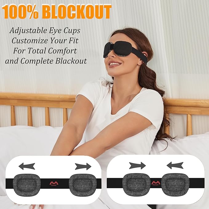 Sleep Mask for Men Women,Sleep Mask with Cpap for Side Sleeper,3D Intraocular Eye Mask Pressure-Free & 100% Blockout with Adjustable Strap Foldable Blind Fold for Flight, Travel, Nap with Box（Black）
