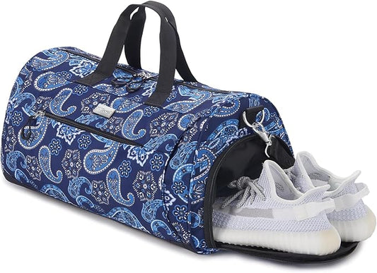 TOPDesign Gym Bag for Women, Duffel Bag with Shoe Compartment & Wet Pocket for Travel Sports (M Bandanna)