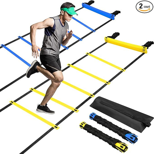 2 Pieces Agility Ladder 20 Feet Adjustable Rungs Speed Training Exercise Ladders with Carry Bag for Kids and Adults Soccer Football Boxing Footwork Sports Speed Agility Training