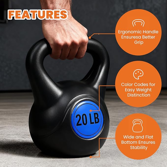 OLIXIS Kettlebell Set, Wide Grip Kettlebell Exercise Fitness Weight Set for Home Gym, Strength Training