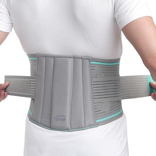 TYNOR Lumbar Support Belt Breathable Compression Lower Back Brace, Adjustable Waist Lumbar Support Brace for Men & Women, Herniated Disc, Sciatica, Back Pain & Heavy Lifting (Large, Grey)