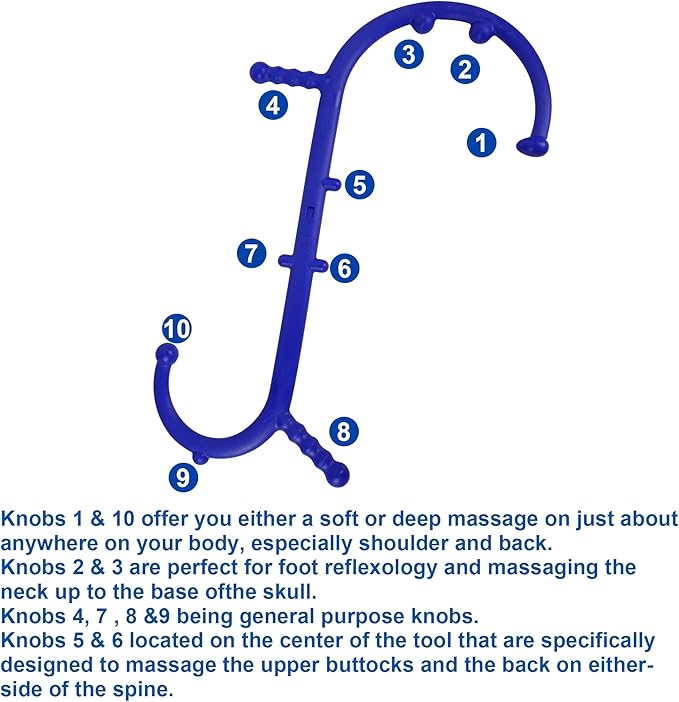 Massage Trigger Point Cane, Body Deep Tissue, Handheld Back, Neck, Shoulder, Leg and Feet Massager Rod, Muscle Release Tool Self Massage Hook Cane Gifts for Women & Men, Blue