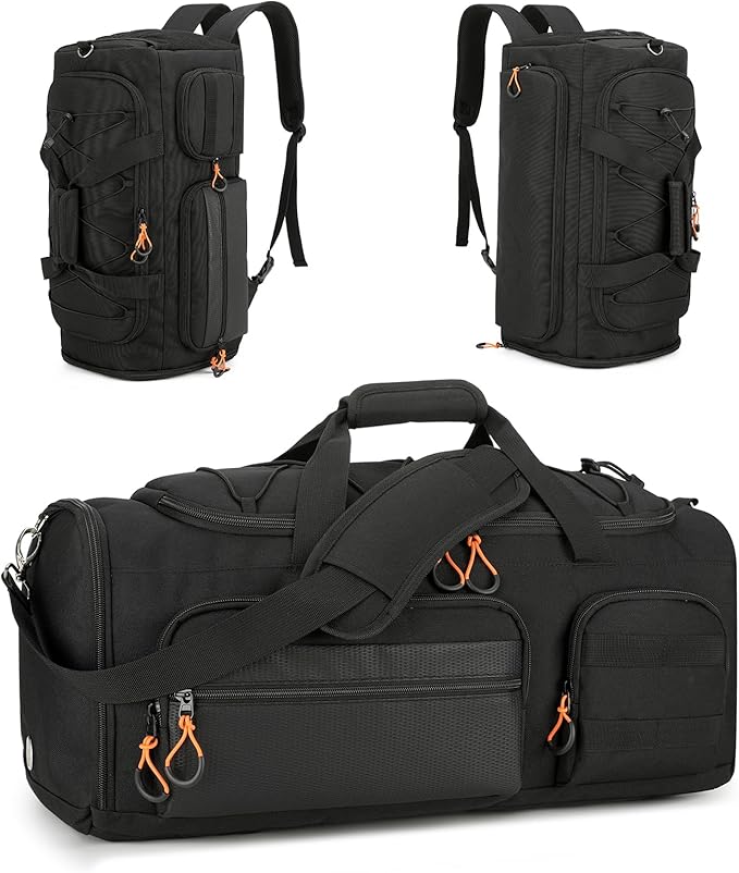Searock 40L Gym Bag for Men, 3 In 1 Duffle Bag Backpack for Travel, Sports Duffel Bags for Gym Camping, Weekender Overnight Bag with Shoe Compartment, Black