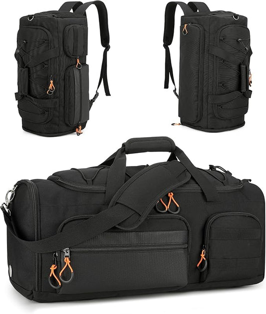 Searock 40L Gym Bag for Men, 3 In 1 Duffle Bag Backpack for Travel, Sports Duffel Bags for Gym Camping, Weekender Overnight Bag with Shoe Compartment, Black
