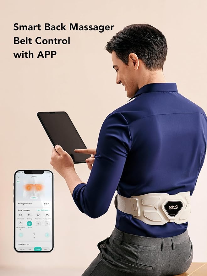 SKG Lower Back Massager Gifts for Men Women for Pain Relief, Adjustable Cordless Heating Pad Infrared Vibrating Back Massager Waist Lumbar Belt