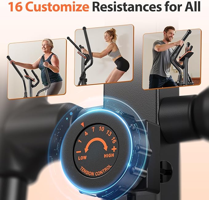 Niceday Elliptical Machine, Elliptical Exercise Machine for Home with Hyper-Quiet Magnetic Driving System, Elliptical Trainer with 15.5IN & 20IN Stride, 16 Resistance Levels, 500LBS Loading Capacity