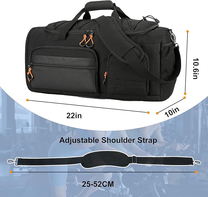 Searock 40L Gym Bag for Men, 3 In 1 Duffle Bag Backpack for Travel, Sports Duffel Bags for Gym Camping, Weekender Overnight Bag with Shoe Compartment, Black