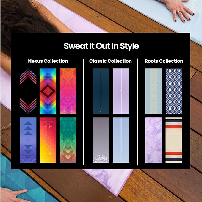 Yoga Grip Yoga Towel - Non Slip Hot Yoga Mat Towel With Corner Pockets, No-Skid Grip, and Built-in Alignment Lines | Soft, Moisture Wicking, and Sweat Absorbent | No Bunching, Stays in Place 72" x 25"
