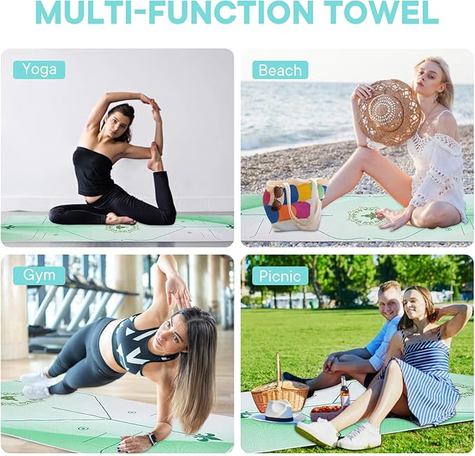 Yoga Towels, Non Slip Hot Yoga Mat Towel with Grip Dots,Super-Absorbent Soft Microfiber Yoga Blanket for Pilates, Fitness and Workout 72inch x 24inch