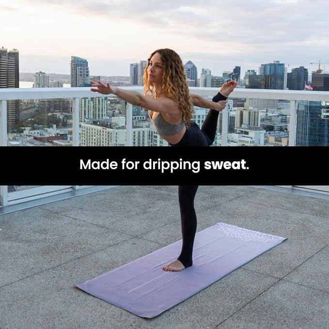 Yoga Grip Yoga Towel - Non Slip Hot Yoga Mat Towel With Corner Pockets, No-Skid Grip, and Built-in Alignment Lines | Soft, Moisture Wicking, and Sweat Absorbent | No Bunching, Stays in Place 72" x 25"