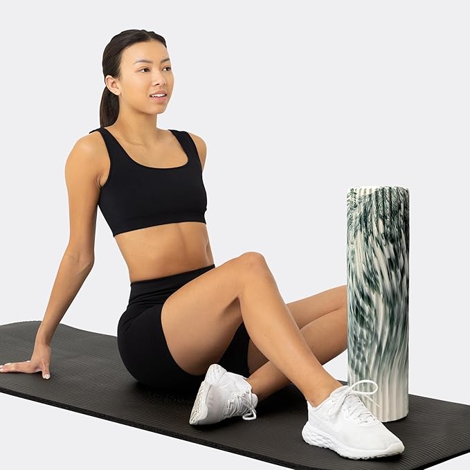 Oceanfoam Tidal Roller - Hunter Marbled - Muscle Massage Foam Roller for Back Pain & Stretching - Firm and Ergonomic Wide Wave Textured - Yoga, Athletics, & Wellness - Full Size, 20" x 5"