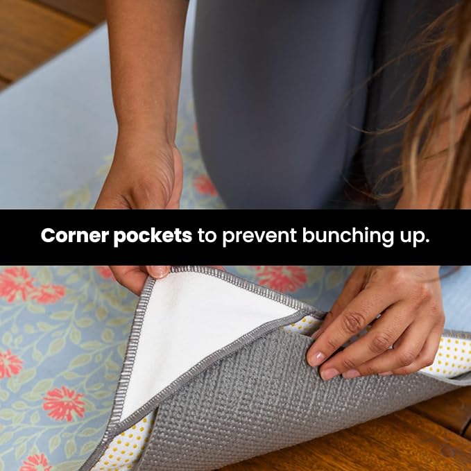 Yoga Grip Yoga Towel - Non Slip Hot Yoga Mat Towel With Corner Pockets, No-Skid Grip, and Built-in Alignment Lines | Soft, Moisture Wicking, and Sweat Absorbent | No Bunching, Stays in Place 72" x 25"