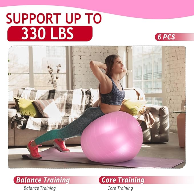 Hungdao 6 Pack Exercise Ball Bulk Inflatable Pregnancy & Workout Ball 22 Inch Heavy Duty Pilates Ball for Yoga Stretching Therapy Balance Physical Fitness