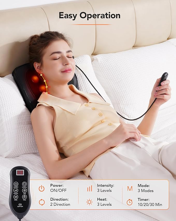 Back Massager with Heat, Neck Massager for Pain Relief Deep Tissue 3D Shiatsu Kneading Electric Massage Pillow for Whole Body Relaxation, Home, Car, Office Use, for Mom, Dad, Women, Men