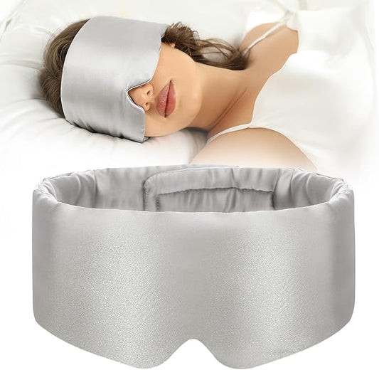 100% Mulberry Silk Sleep Mask Eye Mask for Women Man with Adjustable Band, for Side Sleeper Blackout Sleep Mask for Travel Rest and Office (Gray)