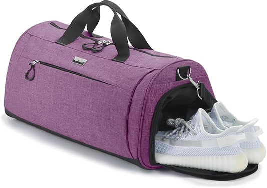 TOPDesign Gym Bag for Women & Men, Unisex Duffel Bag with Shoe Compartment & Wet Pocket for Travel Sports Gym (L Textured Purple)