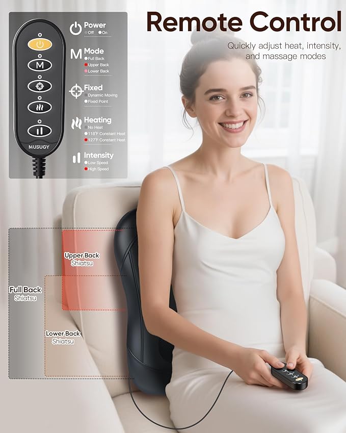 Shiatsu Back Massager with Heat : Up and Down Rolling Massage - Electric Back Massage for Pain Relief Deep Tissue - Lower-Back Massager for Office, Home