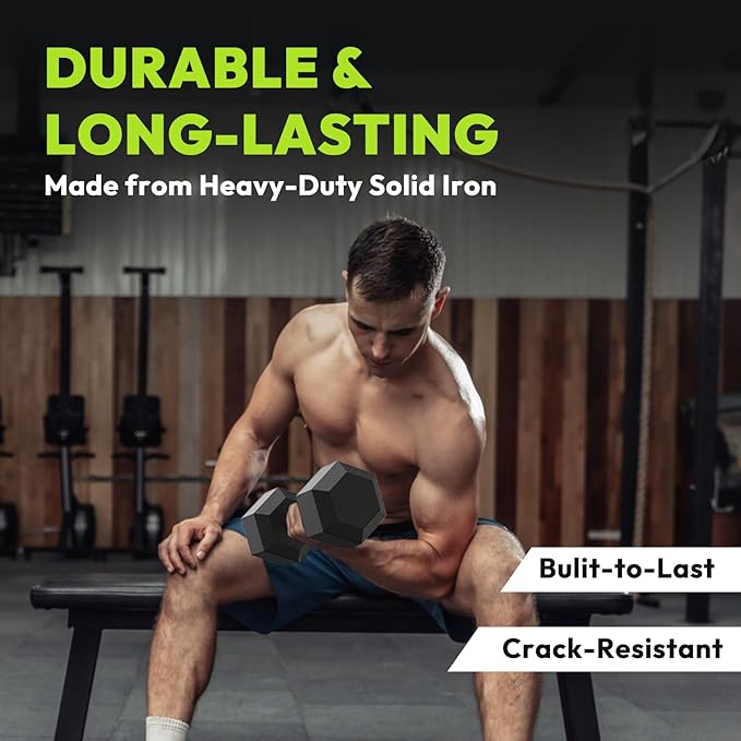 Hex Dumbbell 40-125 lb, Rubber Encased Exercise & Fitness Dumbbells, Hand Weight for Strength Training