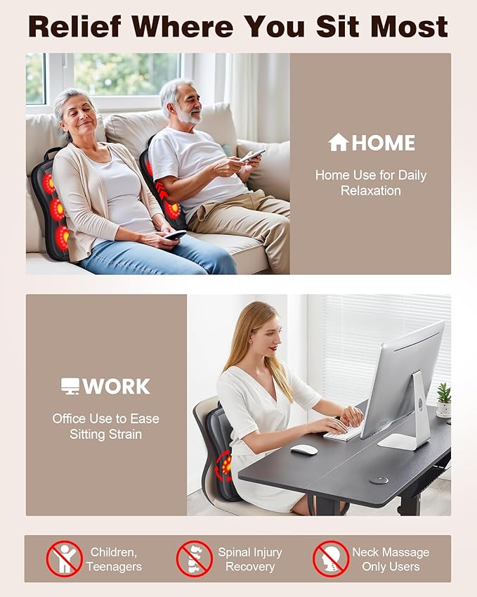 Shiatsu Back Massager with Heat : Up and Down Rolling Massage - Electric Back Massager for Pain Relief Deep Tissue - Heated Lower Back Massager for Office, Homer Use