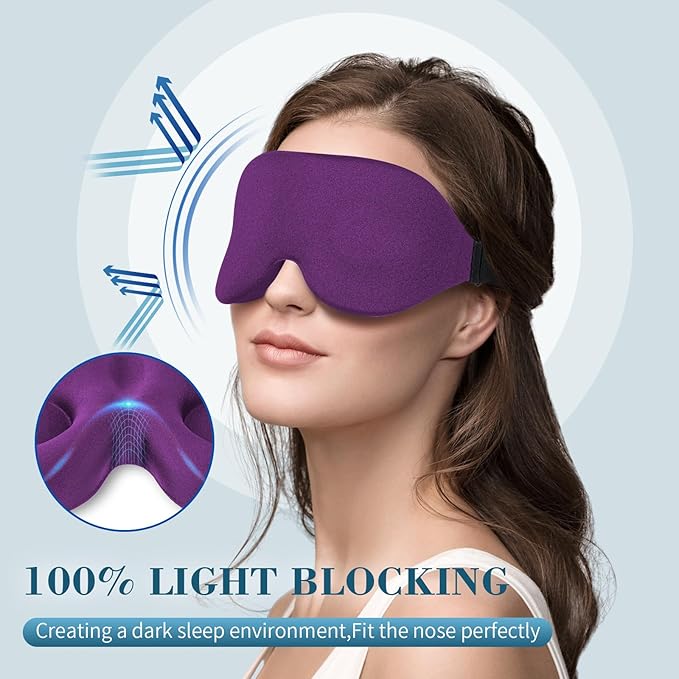ZGGCD Sleep Mask for Side Sleeper, Light Blocking Sleeping Eye Mask for Women Men, 3D Contoured Cup Night Blindfold, Luxury Eye Cover Eyeshade with Adjustable Strap for Travel, Nap, Purple