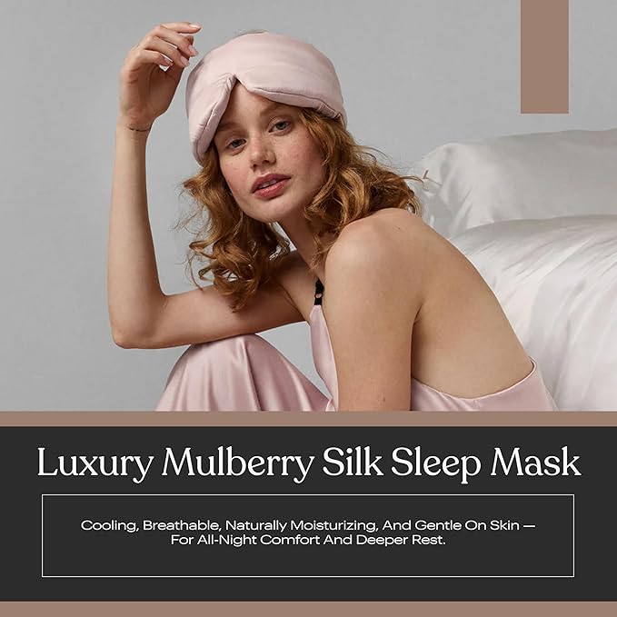 Lunya Washable Silk Sleeping Mask – Thermoregulating Mulberry Silk, Light Blocking and Comfortable Fit – Sleep Mask for Women and Men with Box – Delicate Pink – Large