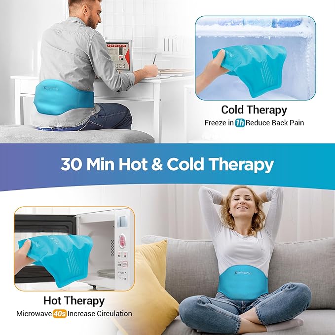 Comfytemp Ice Pack for Lower Back Pain Relief, HSA Approved, Reusable Gel Ice Wrap for Sciatica Nerve Injury, Hot Cold Compress Lumbar Brace for Herniated Disc, Waist Coccyx, Surgery Recovery Items