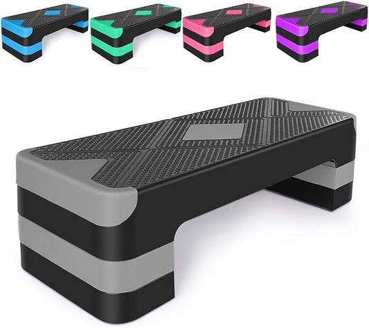 Adjustable Workout Aerobic Stepper in Fitness & Exercise Step Platform Trainer 3 settings adjustable height 4”-6”-8”