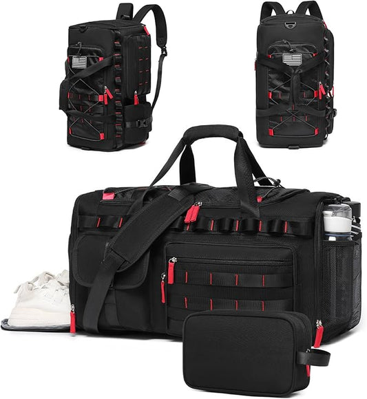 MCBD Gym Bags for Men & Women, 45L Travel Duffle Sports Backpack with Shoes & Laptop Compartment, Large Workout Carry On Bag Weekender Overnight Tote, Black