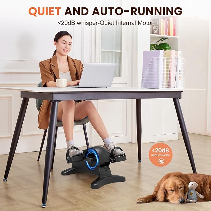 Mini Under Desk Exercise Bike Pedal Exerciser, Motorized Setting Bike Pedal Exerciser Leg/Arm Cycle for Senior, Physical Therapy, with 12 Adjustable Speed, LCD Display, Remote Control