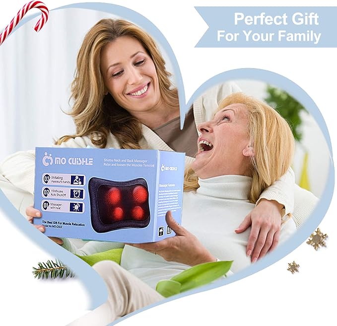 Mo Cuishle Electric Shiatsu Back Massager with Heat - Powerful 3D Kneading for Neck, Shoulder, Lower Back Pain Relief - Ergonomic Design for Home, Office, & Car - Gifts for Women, Men, Mom & Dad